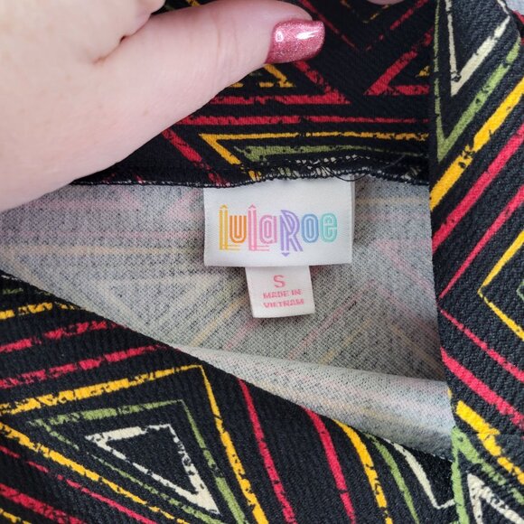 LuLaRoe Womens Cassie Skirt S Black Yellow Red Geometric Bodycon Stretch Pencil - Picture 2 of 7